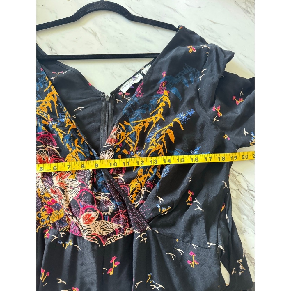 Anthropologie Feather Bone Wide Leg Jumpsuit Black Floral Boho V-Neck Size 14 - Picture 5 of 9